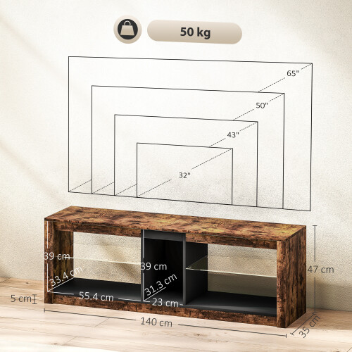 Homcom HOMCOM TV Stand, Entertainment Centre with LED Lights, Rustic Brown 2