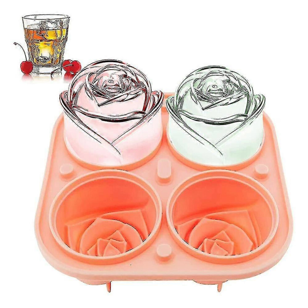 (As show, One size) Rose Ice Cube Molds - Silicone Flower-shaped Cubes For Chilling Whiskey And Cocktails Qav