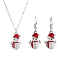 (As show, One size) Colorful Cartoon Snowman Design Earrings Necklace Set For Christams Gift