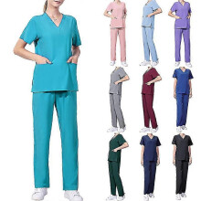 (2XL(80-90KG), Red) Women Medical Uniforms Elastic Scrubs Sets Hospital Surgical Gowns Short Sleeve Tops Pant Nursing Accessories Doctors Clothes Vru