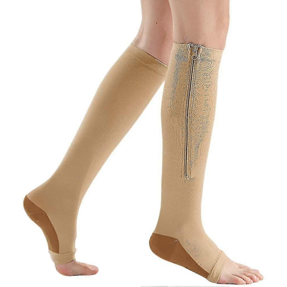 Kikidex (As Show, One Size) Zipper Medical Compression Socks 15-20 Mmhg Knee High Open Toe Sock Leg Support