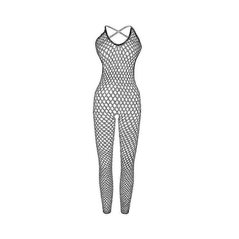 Kikidex (Black, One Size) Sexy Female Fishnet Tights Body Suit Stockings Sling Cupless Crotchless Teddies Bodysuits Bodystockings Women Lingerie
