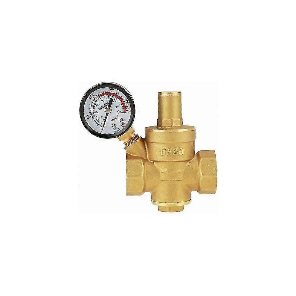 (As Show, One Size) Brass Water Pressure Reducer - Dn20 Adjustable Regulator With Gauge 4632480855939
