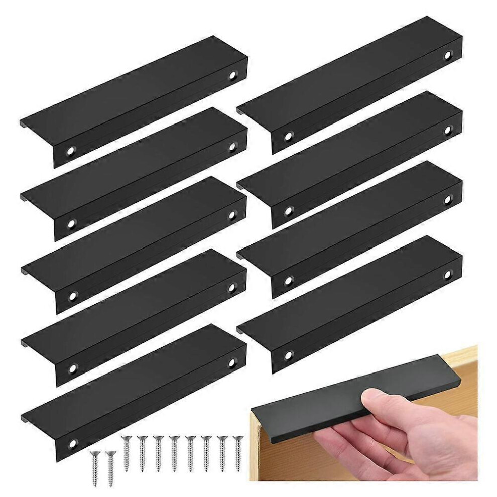 (As Show, One Size) Black Kitchen Handle (192Mm/Long 250Mm), 10Pcs Invisible Center Distance Furniture Handle, Aluminum Door Knob, Black Furniture Han 4632228909771