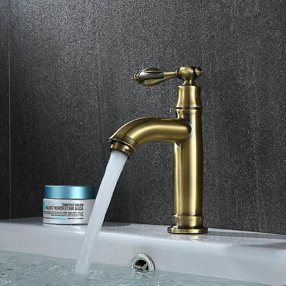 (As Show, One Size) Retro Single Handle Basin Faucet, Antique Copper Brass Basin Faucet 4632228918490