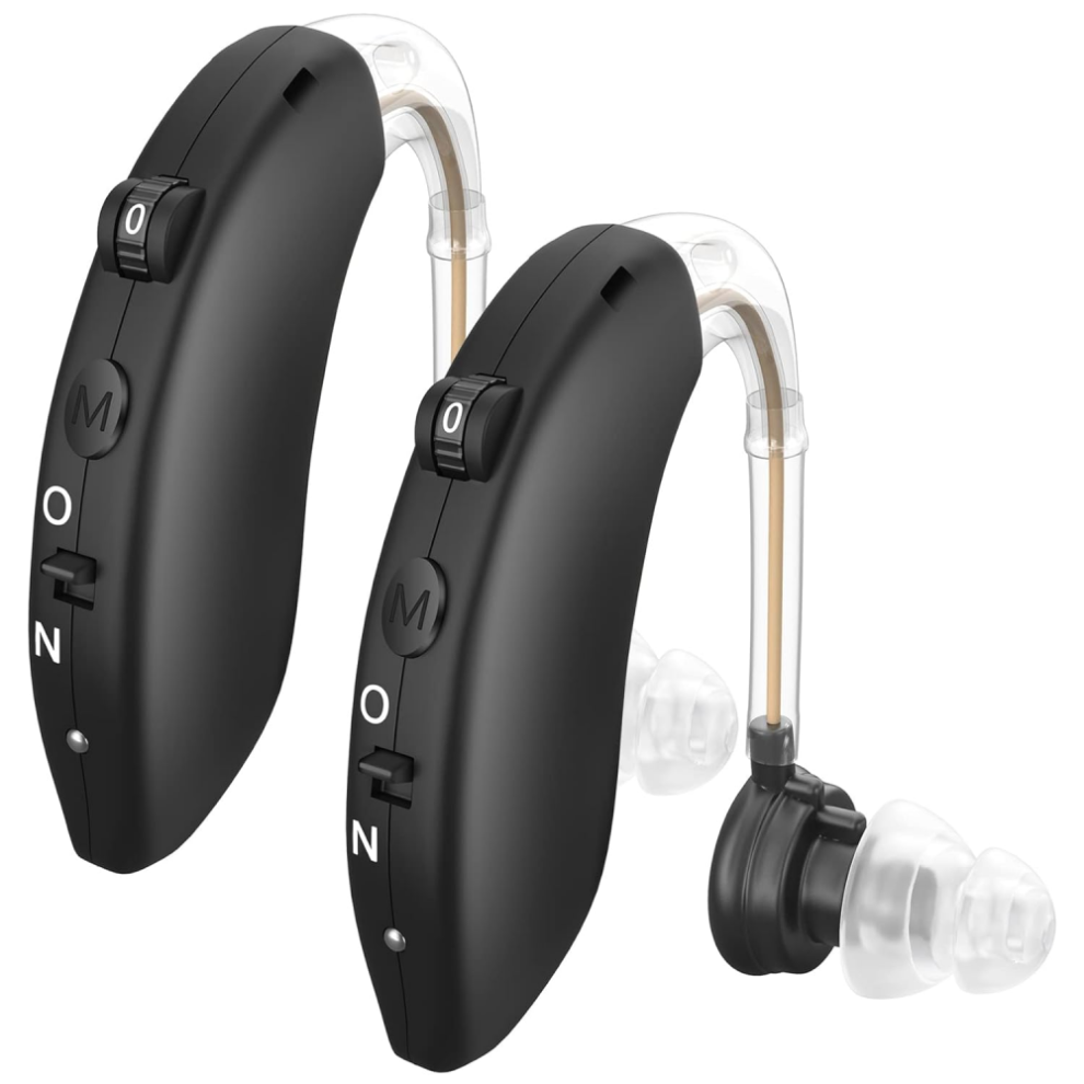 Two packs Hearing aids for the elderly, rechargeable hearing aids with noise reduction, digital hearing aids with volume control (black)