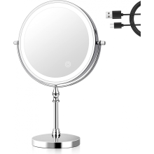 LED Mirror Rechargeable Make Up Mirror with 3 Colors, Brightness Adjustable Magnification Cosmetic Mirror 2 Side