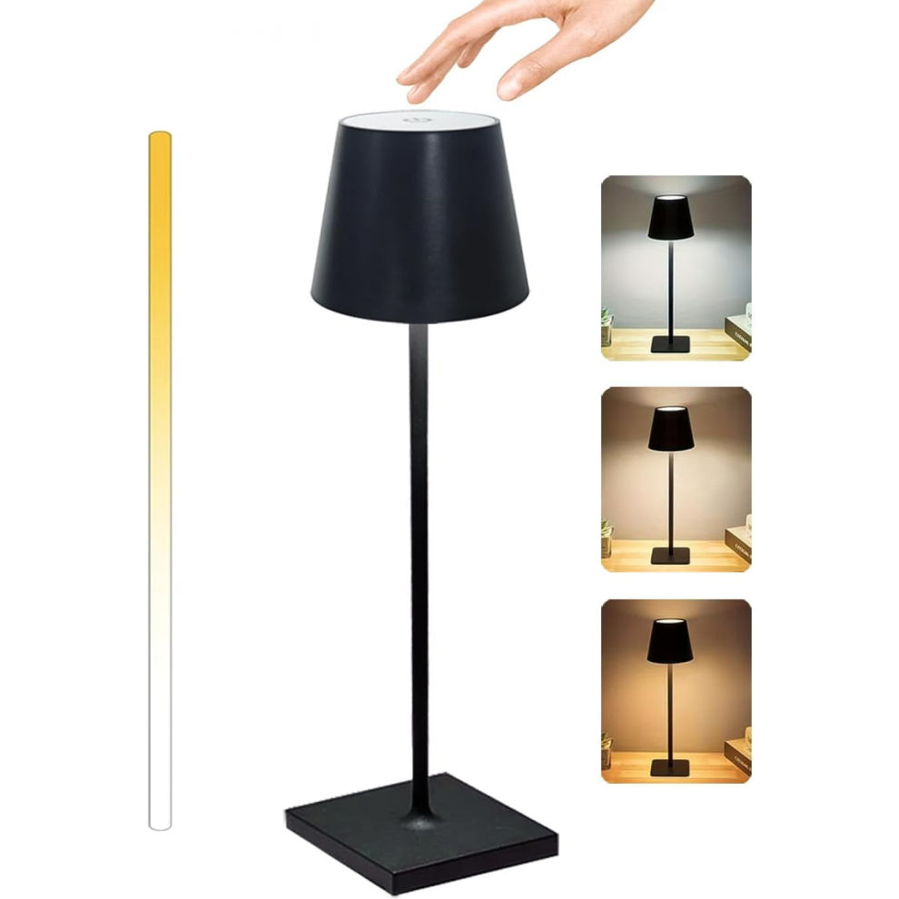 2pcs Rechargeable Lamp with 3 Color Modes, Metal Cordless Lamps Touch Dimming, Wireless Lamp IP54 Waterproof, Rechargeable Table Lamp , Black-image-OPC-PHMRCMX-NEW