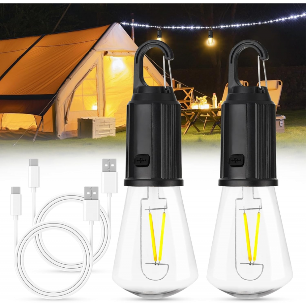 2PCS Rechargeable Camping Light, 3 Lighting Modes Retro Tent Lights, Portable Waterproof Hanging Camping Lamp, Portable Bulbs-image-OPC-PHMRCNK-NEW