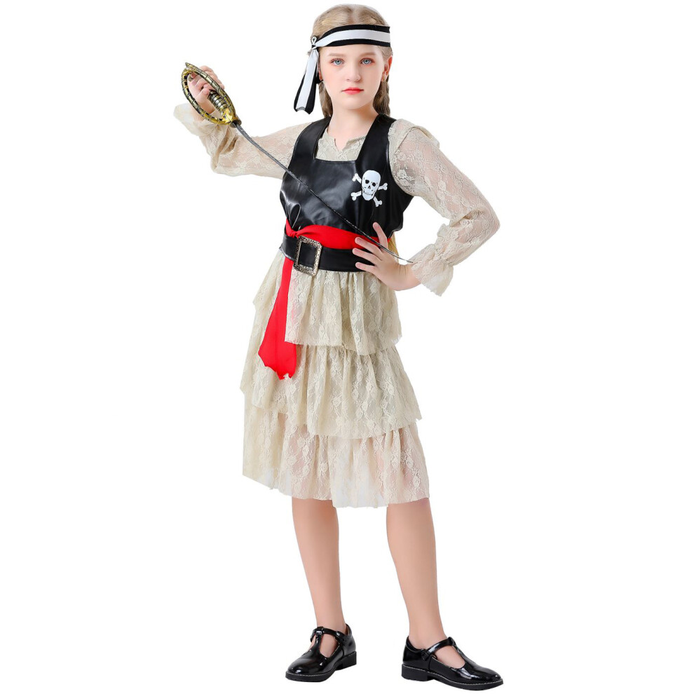 (S(110-120cm)) Girls' Pirate Costume for Kids – Halloween Dress-Up Outfit for Cosplay & Stage Performances