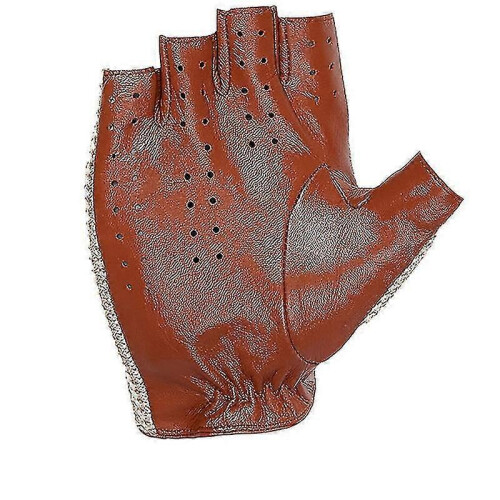 (L) Men Genuine Goatskin Leather Gloves Half Finger Hook-loop 1