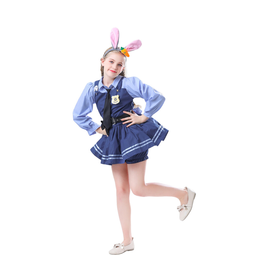 (130-140cm) Kids Bunny Police Costume – Girls' Rabbit Officer Cosplay Outfit for Halloween & Dance Performances