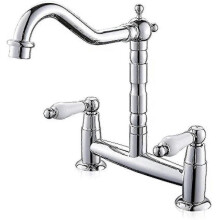 Modern Kitchen Sink Mixer Tap 2 Hole Dual Lever Bridge Kitchen Tap Swivel Spout Hot And Cold Faucet Chrome