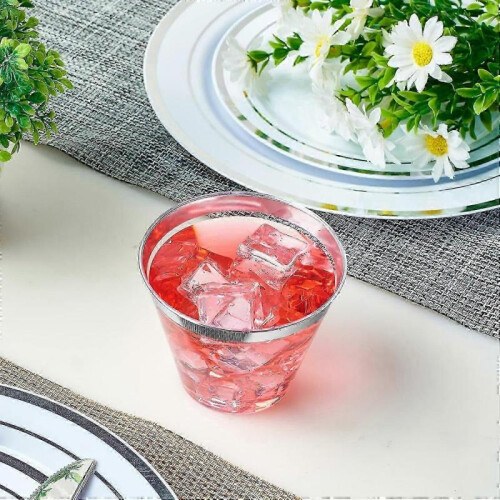 100-pack 9oz Plastic Tumblers with Rimmed Design 1