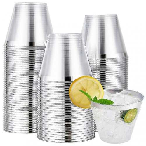 100-pack 9oz Plastic Tumblers with Rimmed Design