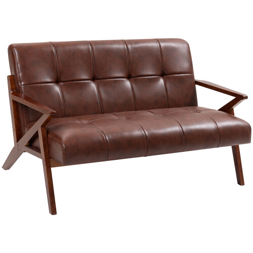 Homcom HOMCOM Compact Small Sofa with Solid Wood Frame, Vintage 2 Seater Sofa Brown 1