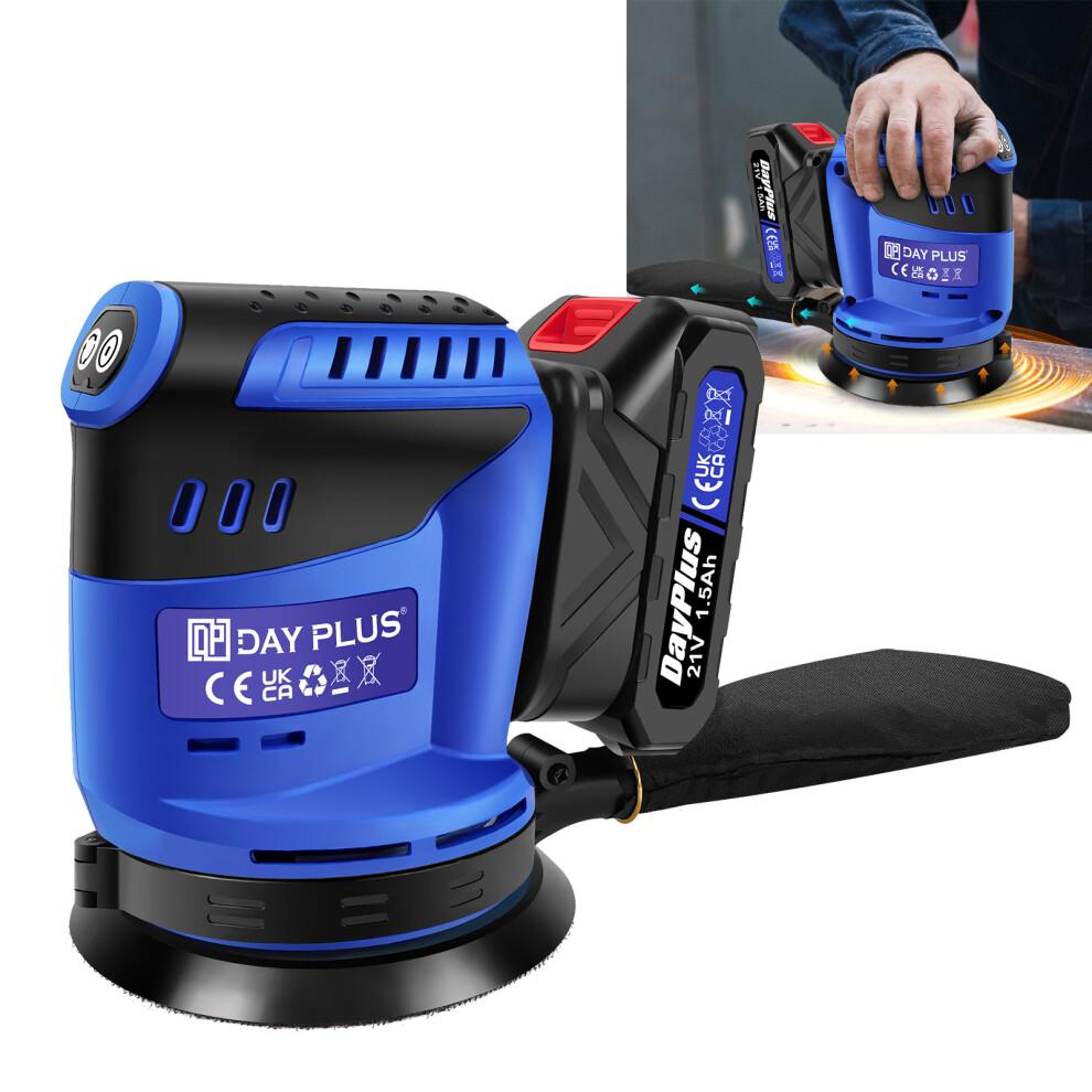 Youseahome 21V Cordless Random Orbital Sander With 1.5Ah Battery & Fast Charger - 125Mm (5"), 3-Speed, 12Pcs Sandpapers, Dust Bag