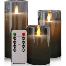 Led Flameless Candles Premium Black Glass with Remote Control Battery Operated Flickering Warm Light Led Pillar Candles Real Wax Wick 3 Pack Home De
