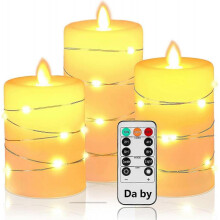 Melted Flameless Candle, with Star, Waterproof, Indoor Battery Operated Outdoor Led Candle, with Remote Timer, Moving Flame, Plastic Plated Ivory Wax,