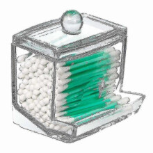 Qtip Cotton Swab Dispenser Holder - Acrylic Apothecary Vanity Countertop Organizer Box Jars for Qtips Bobby Pins Toothpicks Cotton Balls Any Small H