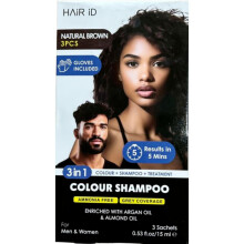 Hair ID 3 In 1 Ammonia Free Color Shampoo Natural Brown 3pcs 15 ml