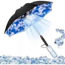 (blue sky) UV Blocking Umbrella with Fan 3 in 1 with Mister Sun Umbrella for Travel Fishing 2024 New