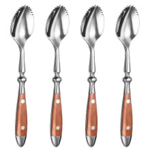 Grapefruit Spoons, 4pcs Serrated Grapefruit Spoon, Stainless Steel 18/8 Fruit Spoon Kiwi Spoon with Wood Handle