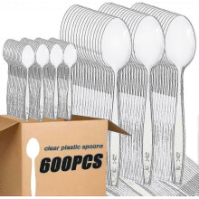 600 Pcs Clear Plastic Spoons 6.7 Inch Heavy Duty Soup Spoons Plastic Utensils Disposable