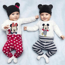 (0-6 Months, Red) Infant Baby Boys Girls Minnie Mickey Mouse Romper Pants Hat Outfits Boys Girls Casual Set
