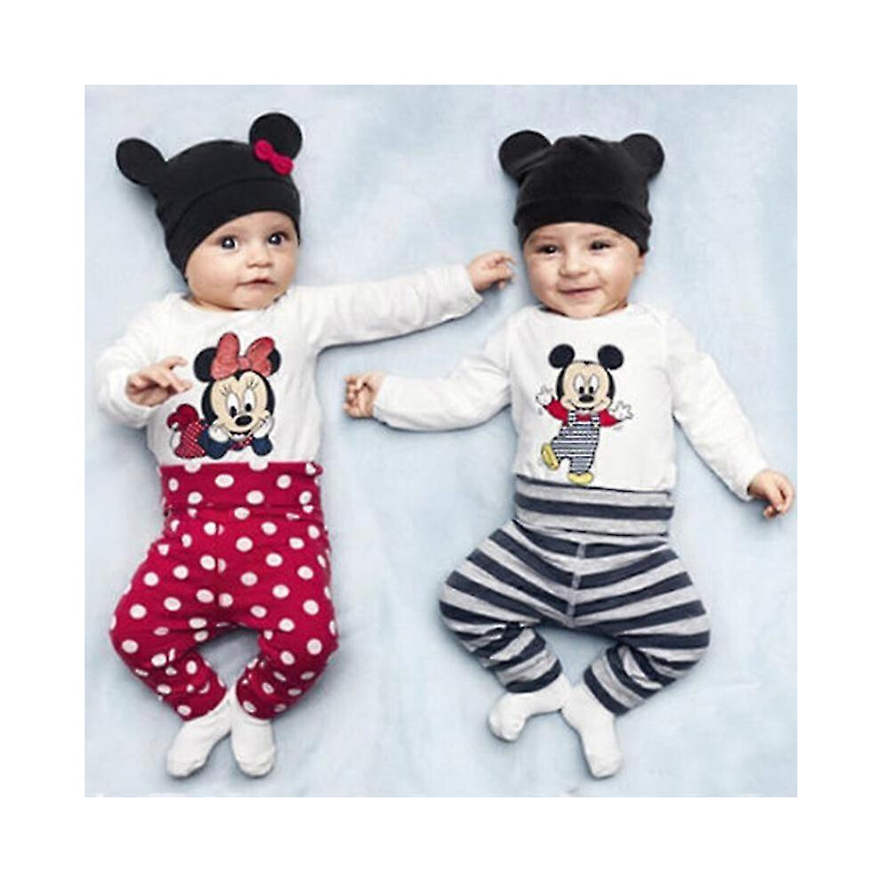 (0-6 Months, Red) Infant Baby Boys Girls Minnie Mickey Mouse Romper Pants Hat Outfits Boys Girls Casual Set