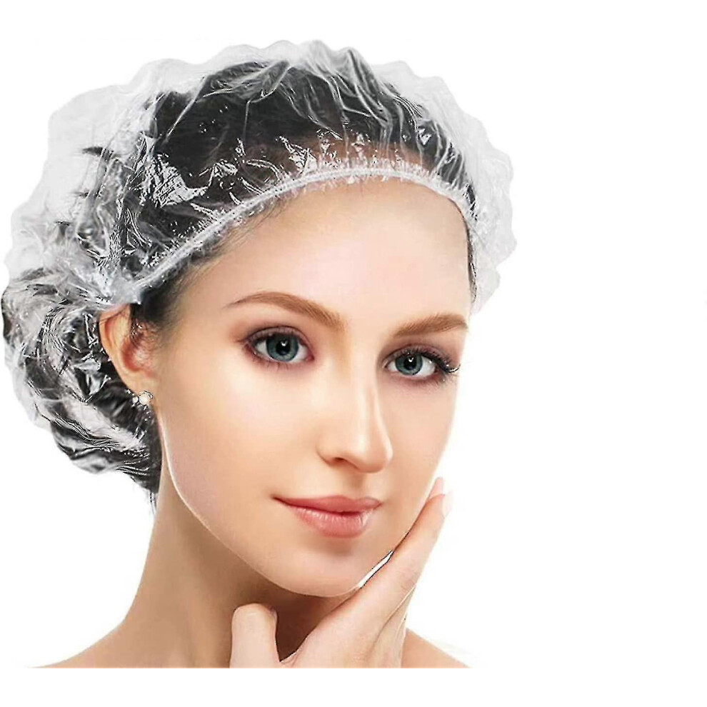 Kikidex (As Show, One Size) Disposable Waterproof Elastic Plastic Shower Cap Hair Coloring Caps 100Pcs Ao