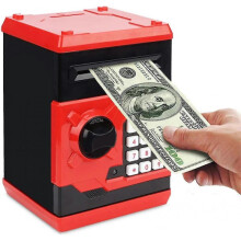 Piggy Bank, Electronic Atm Password Cash Coin Can Auto Scroll Paper Money Saving Box Toy Gift for Kids (red)