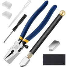 (As show, One size) Glass Cutter Kit - Stained Glass Supplies with Heavy Duty Glass Nippers and Pencil Style Glass Cutter Tools - Professional Stained Glass Cutting Tool