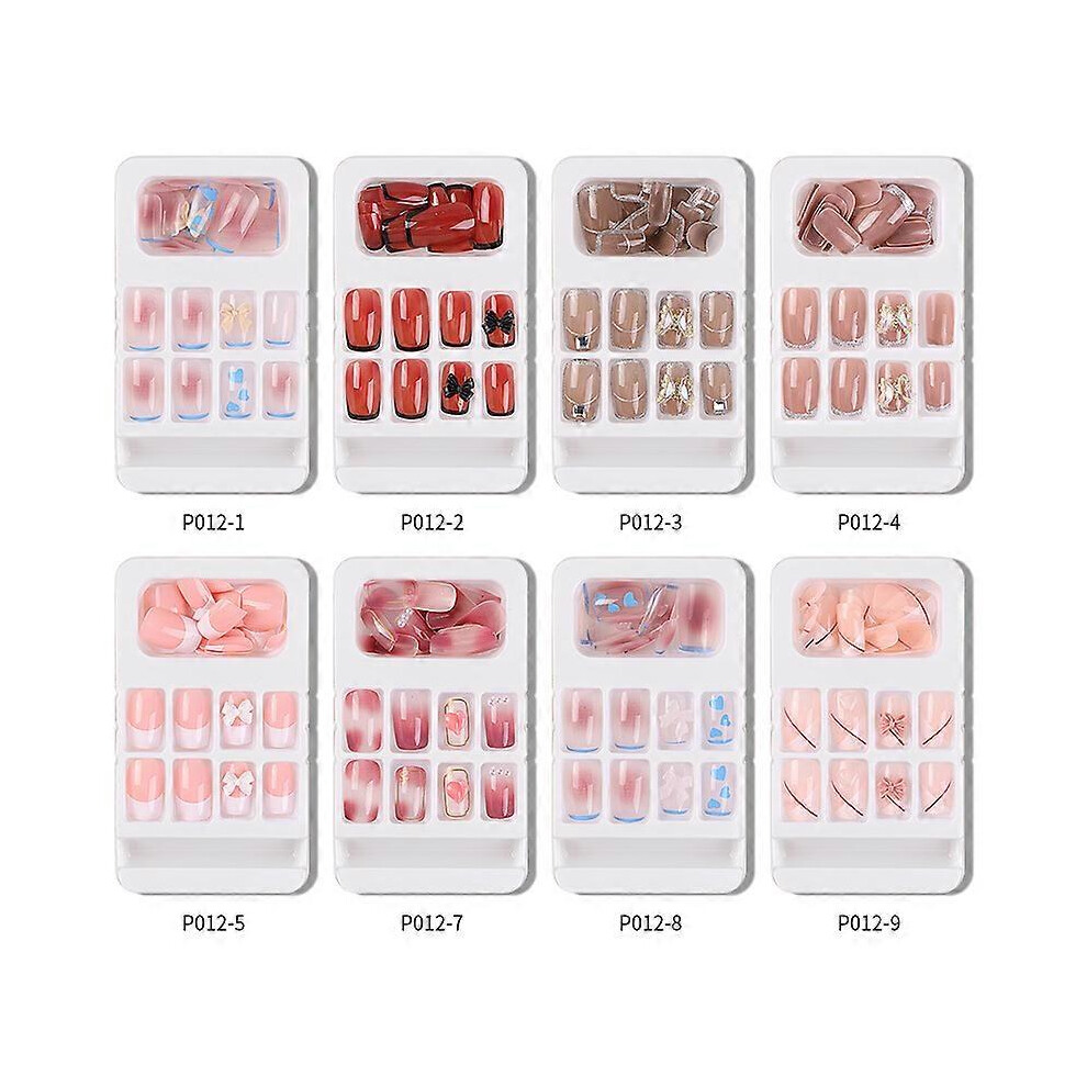 (As show, One size) Short False Nails, Press on Nails, 8 Boxes Full Cover Shiny Square False Nails, Reusable Nails with Jelly Glue