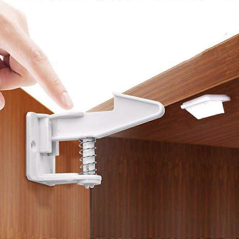 (As show, One size) Baby Safety Locks 10 pcs Child Cabinet Locks, (White) Invisible Locks for Fridge Drawers Cupboards with 3M Adhesive Tape No Tools