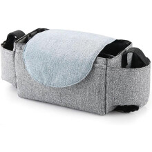 (As show, One size) (Gray)Stroller Storage Bag, Stroller Organizer with Cup Holder, Stroller Cup Diaper Storage Bag, Large Capacity Pocket for Pram and Stroller