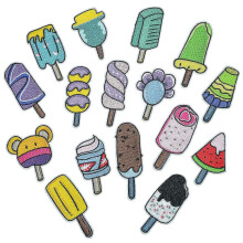 (As show, One size) 16pcs ice cream fabric stickers, small fresh cartoon dessert ice cream embroidery patch stickers for clothing notebook, DIY