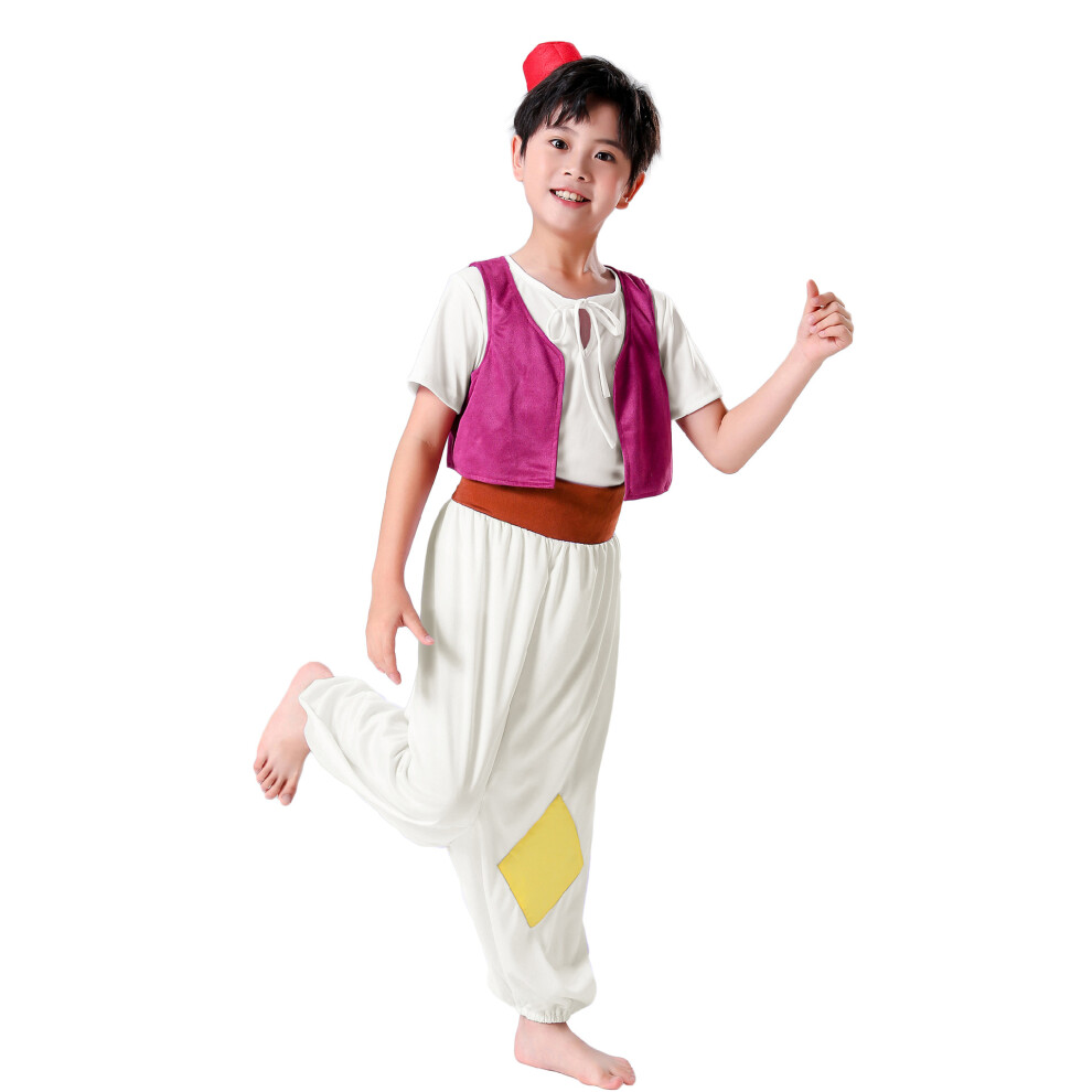 (Boys, 130cm) Kids Arabian-Inspired Costume Set – Boys' Genie Outfit & Girls' Desert Princess Dress for Halloween