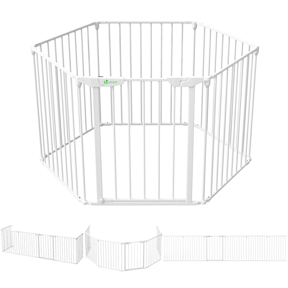 Vounot 6 Panel Safety Barrier Fireplace Protection Metal Fire Guard Gate, White ‎Vounot