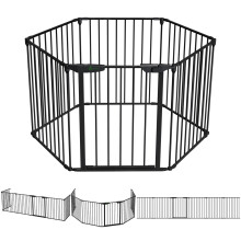 VOUNOT 6 Panel Safety Barrier Fireplace Protection Metal Fire Guard Gate, Black