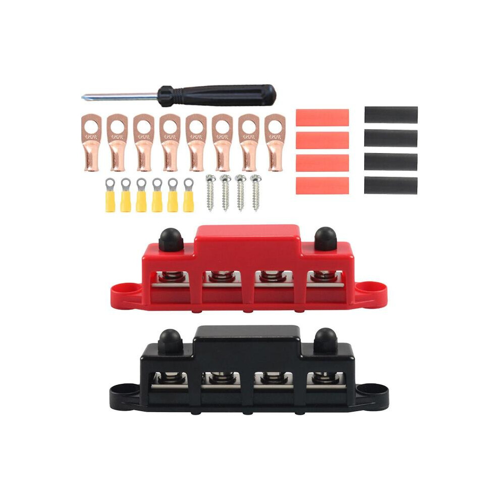 2 Pieces 4 Ways Wiring Row Busbar Terminal Block for Marine RV Boat Car