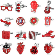 (U.S.A, One size) New High Quality Brass Hand Colored Enamel Red Cufflinks Rock Punk Style Fashion Men's French Shirt Cufflinks Jewelry