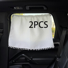 (As show, One size) Two Piece Suction Cup Curtains (White) Baby Car Sunshade 70 x 50cm - Car Curtain with Suction Cup - UV Protection - Ideal for Large Side Windows