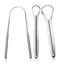 (As show, One size) 3 Stainless Steel Tongue Scrapers with Iron Storage Box, Oral Tongue Cleaning Brush, Recyclable, Easy to Clean, Eco-Friendly and Practical