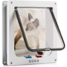 (As show, One size) Cat Flap with 4 Way Magnetic, Cat Flap for Cats and Puppies, Cat Flap with Tunnel White 19.7*19*2cm