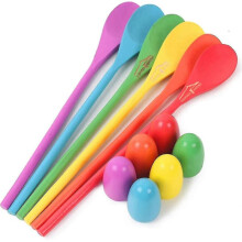 12 Pcs Egg Spoon Race Game Sets, Wooden Egg Balance Game Relay Race Games for Kids Easter Eggs Hunt Game Outdoor Lawn Games - YX