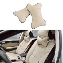 (As show, One size) 2 X Car Pillow Neck Pillow Car Neck Support Pillow Headrest Cushion For Head Neck (beige)