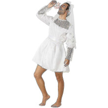 (As show, One size) Aspirebloom Men Bride Dress White Wedding Costume Adult Stag Do Party Outfit Hen Night Funny Novelty Fancy Dress Cosplay Halloween Costume