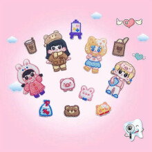 (As show, One size) Set of 12 computer embroidery INS wind cute girl embroidery decal teddy bear fabric sticker DIY clothing decoration patch sticker