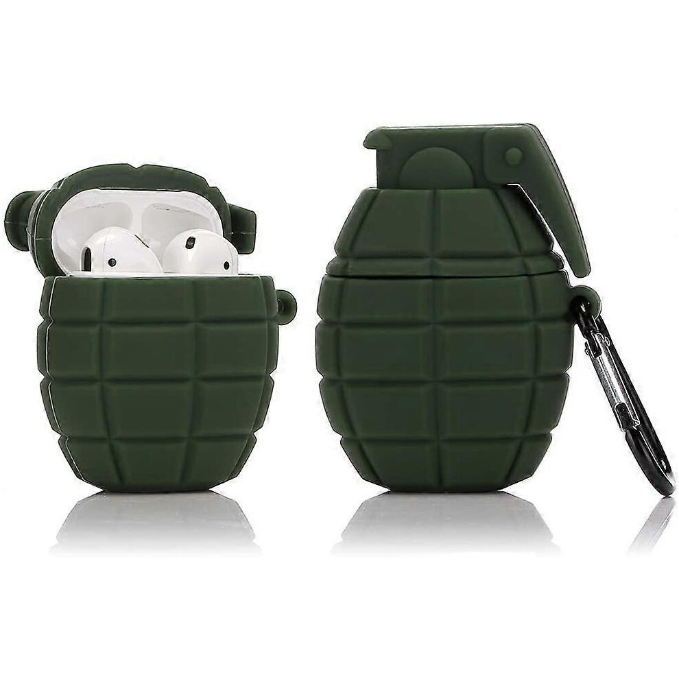 (As Show, One Size) ( Army Green)Airpods Silicone Case Compatible With Airpods 1 And 2 Case Funny Cute 3D Cartoon Cover [Cool Game Series] Grenade/Green 4632228904356